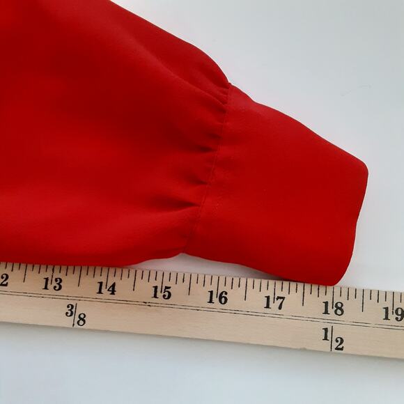 Vintage 80s Tuxedo Ruffle Blouse Cherry Red Peter Pan Collar Womens 6 Holiday - Picture 13 of 13